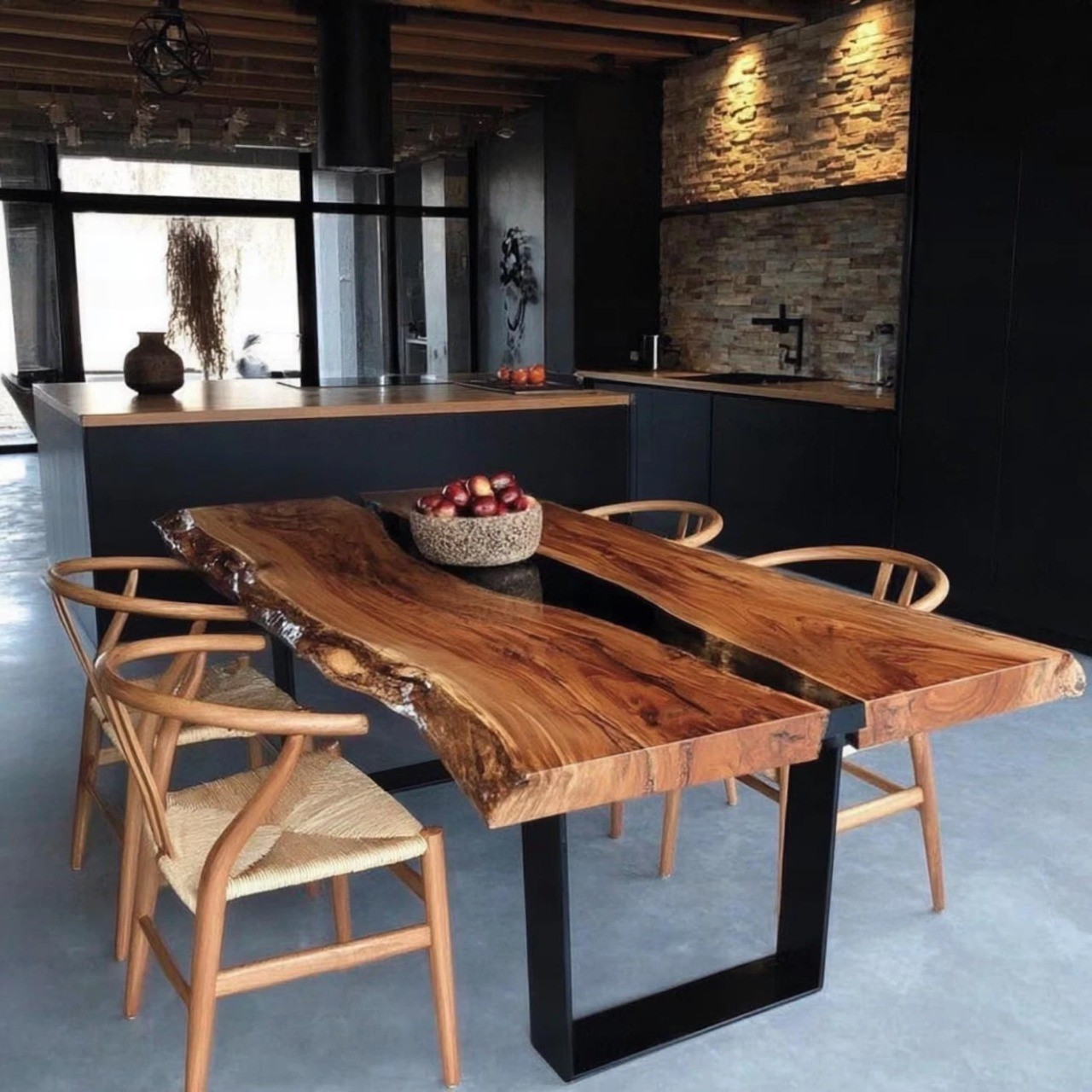 Walnut Epoxy River Dining Table Top Live Edge Handmade Custom Luxury
