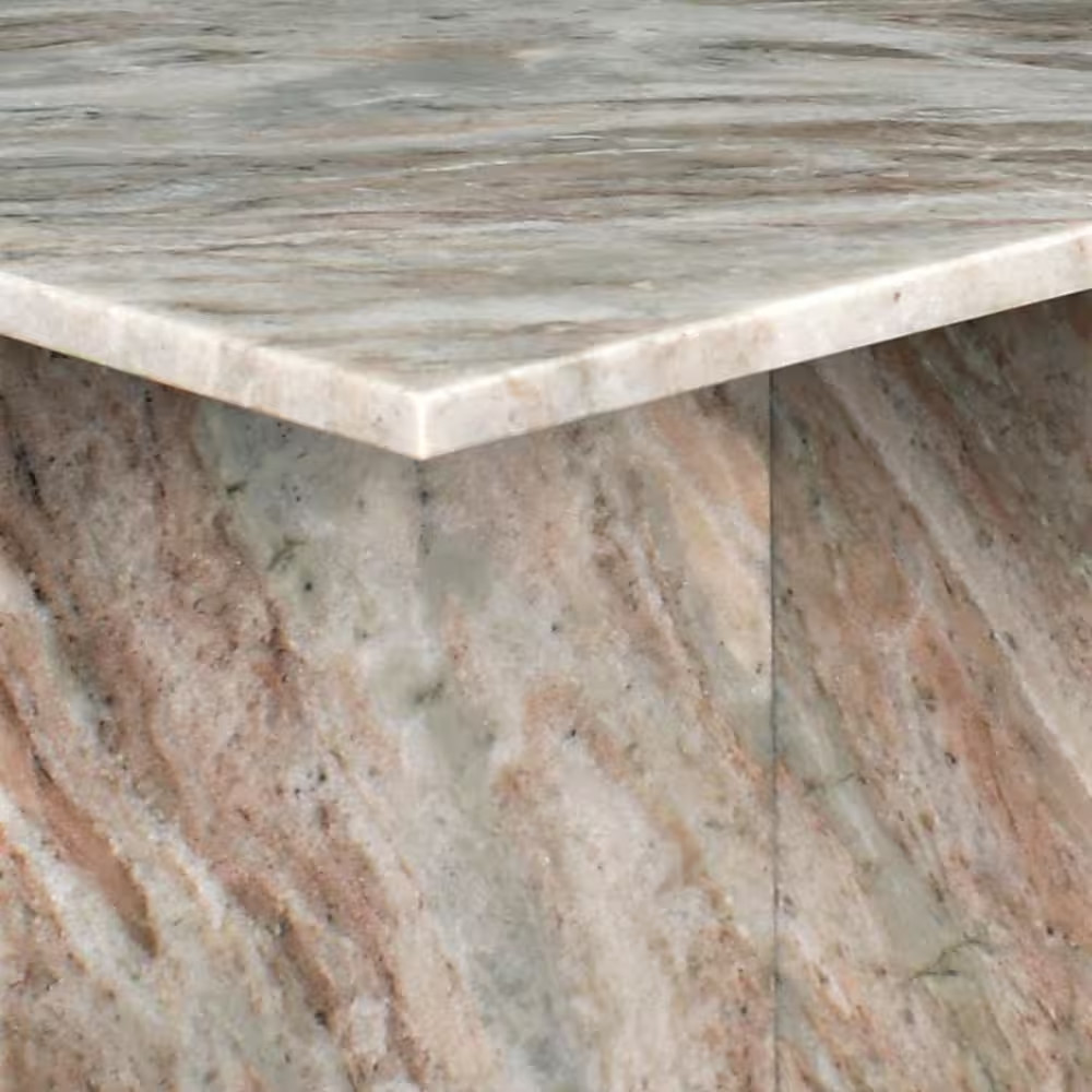 Cecil 14 In. Gray/Beige Contemporary Natural Marble Handmade Square T-Shaped End