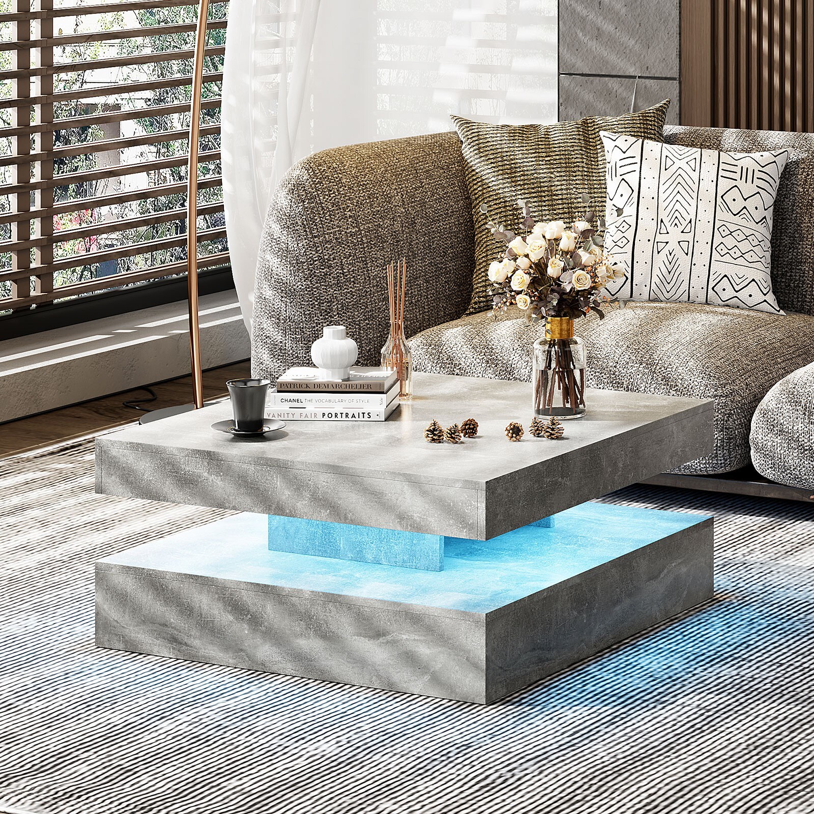 Modern Square LED lighting coffee table LED living room coffee table gray