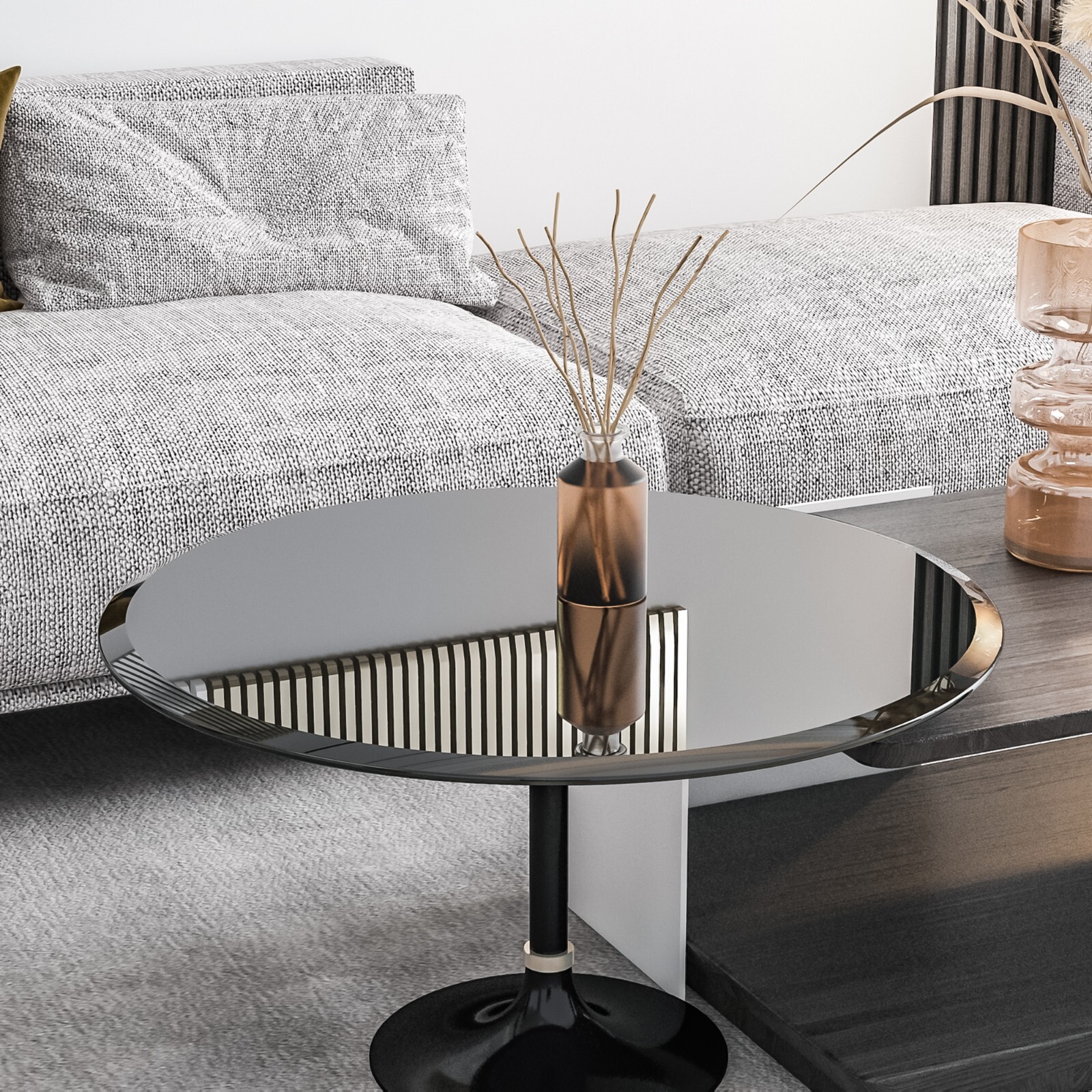 Round Black Tempered Glass Table Top 2/5” 3/8″ Thick Beveled Polished Edge