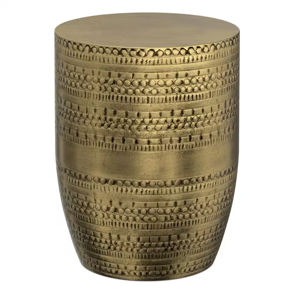 Johnsen Boho 15 In. Wide Metal Large Accent Side Table in Antique Gold, Fully As