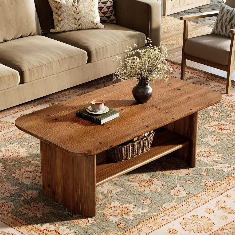 Kerlin 47 In. Brown Rectangle Solid Wood Coffee Table Center Low Cocktail Tea De