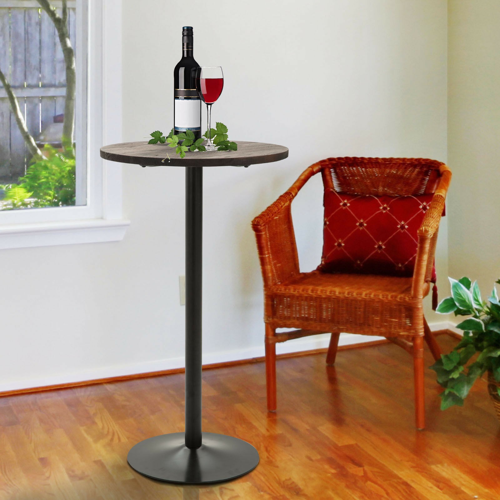 42” Rustic Industrial Metal Elm Wood Top Bar Height Standing Round Pub Table