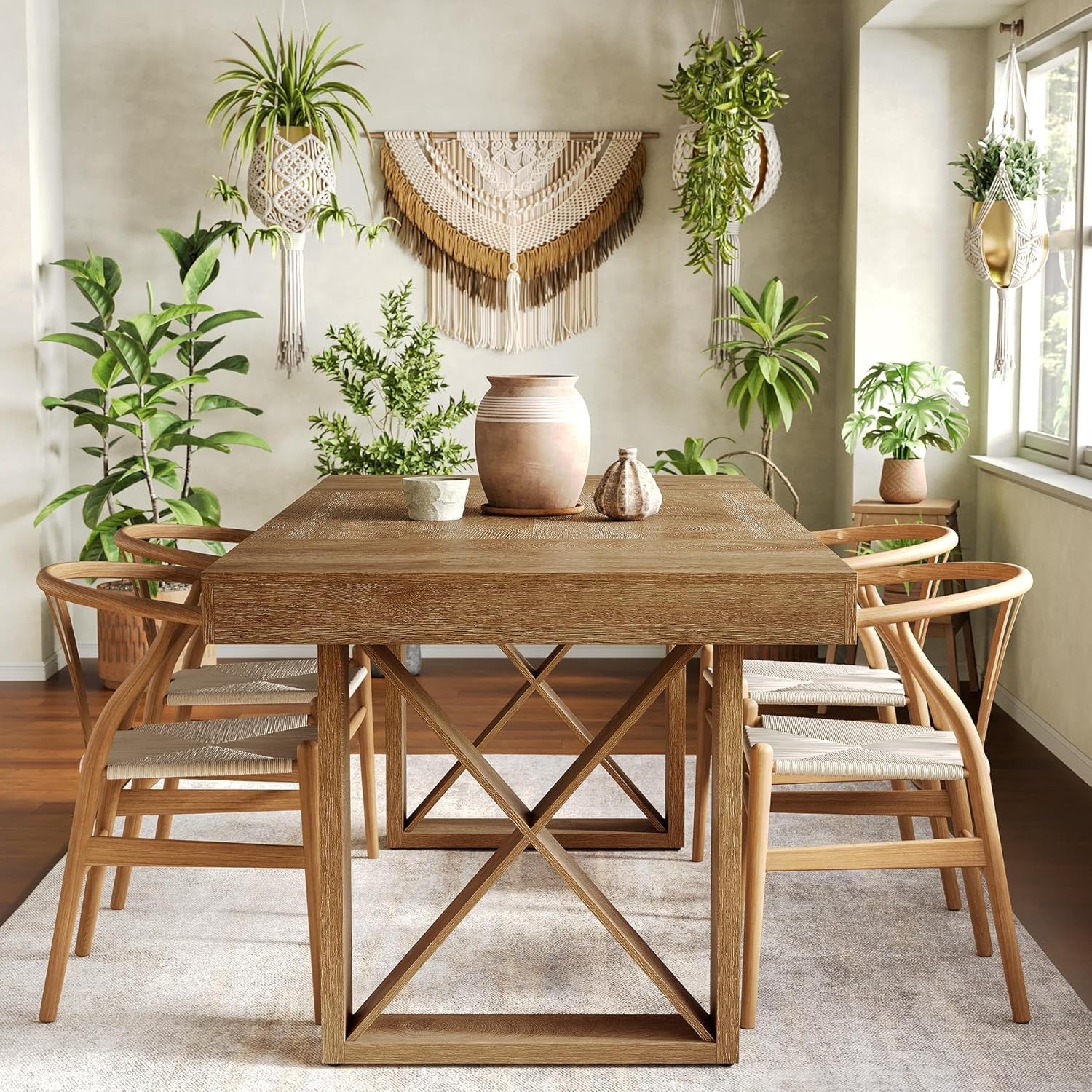 63-Inch Rectangle Dining Table for 4-6 People, Farmhouse Kitchen Dinner Table
