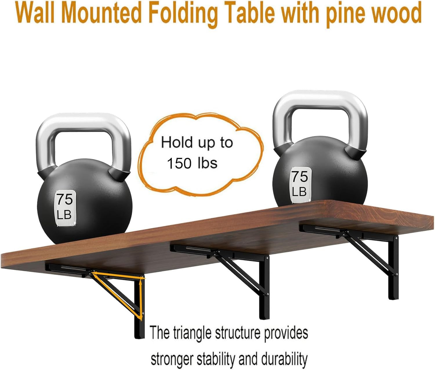 48″ Wall Mounted Folding Table with Pine Wood – Space-Saving Desk & Workbench