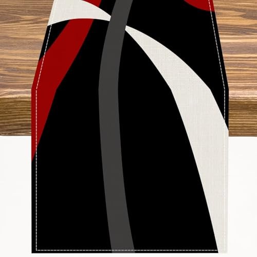 Abstract Geometric Table Runner Grey and White 13″W x 36″L (Pack of 1) Red