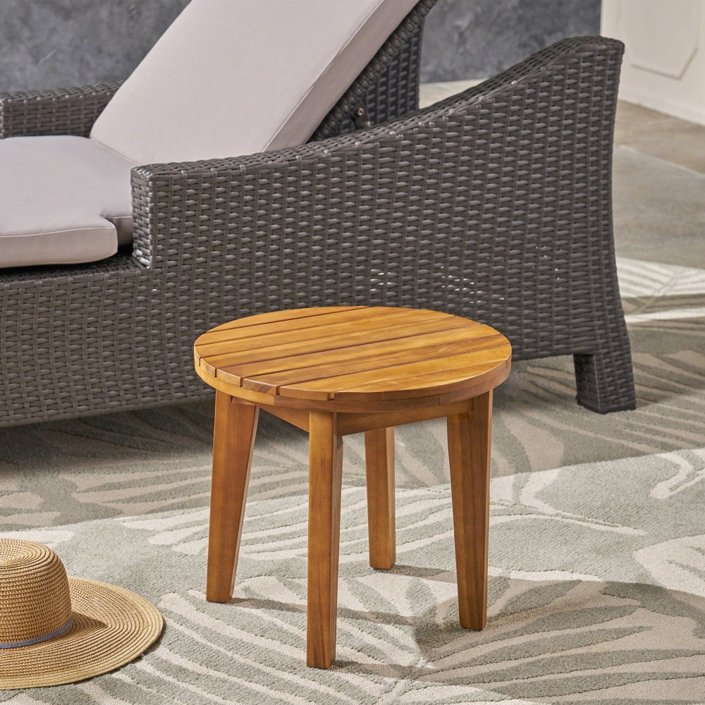Outdoor Side Table 16″ Acacia Wood Teak Finish Patio