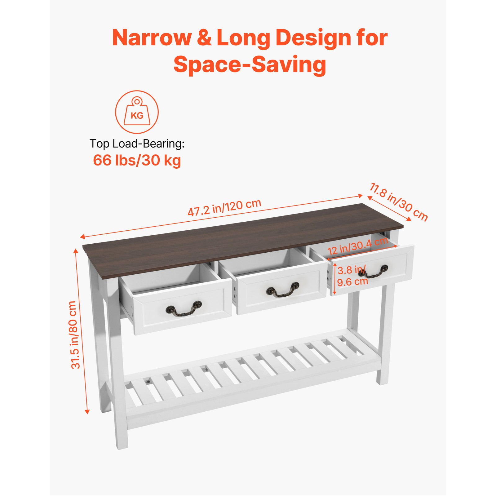 Uimoso 47″ Console Table with Drawers Rustic Sofa Desk Entryway Hall Side Stand