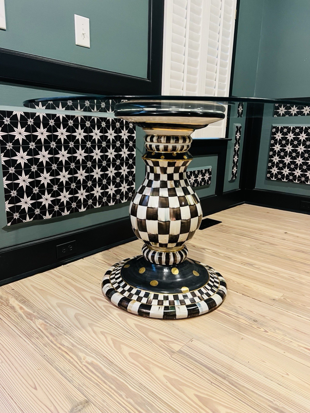 Mackenzie-Childs Courtly Check® Pedestal Table Base with 42” D Glass Top
