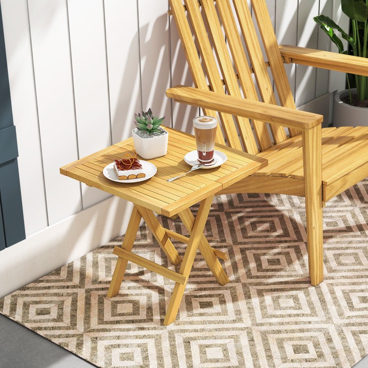 Teak Folding Side Table 20x20x20in with X-Shape Legs Slatted 110lb