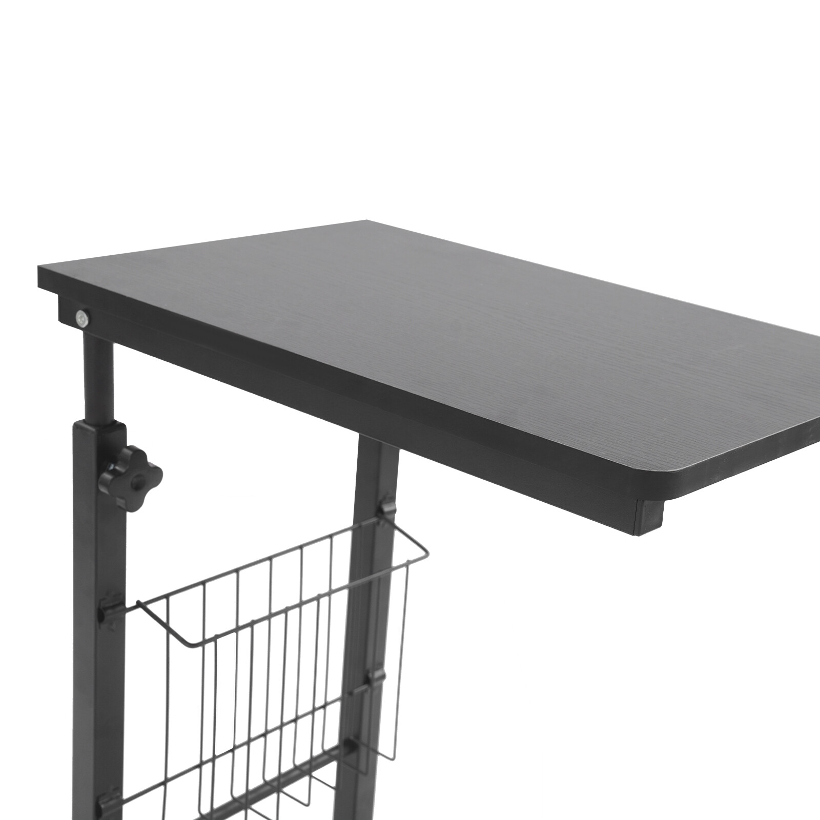 2 Tiers Adjustable Bed Side Table Black Indoor Mobile Standalone Table w/ Wheels