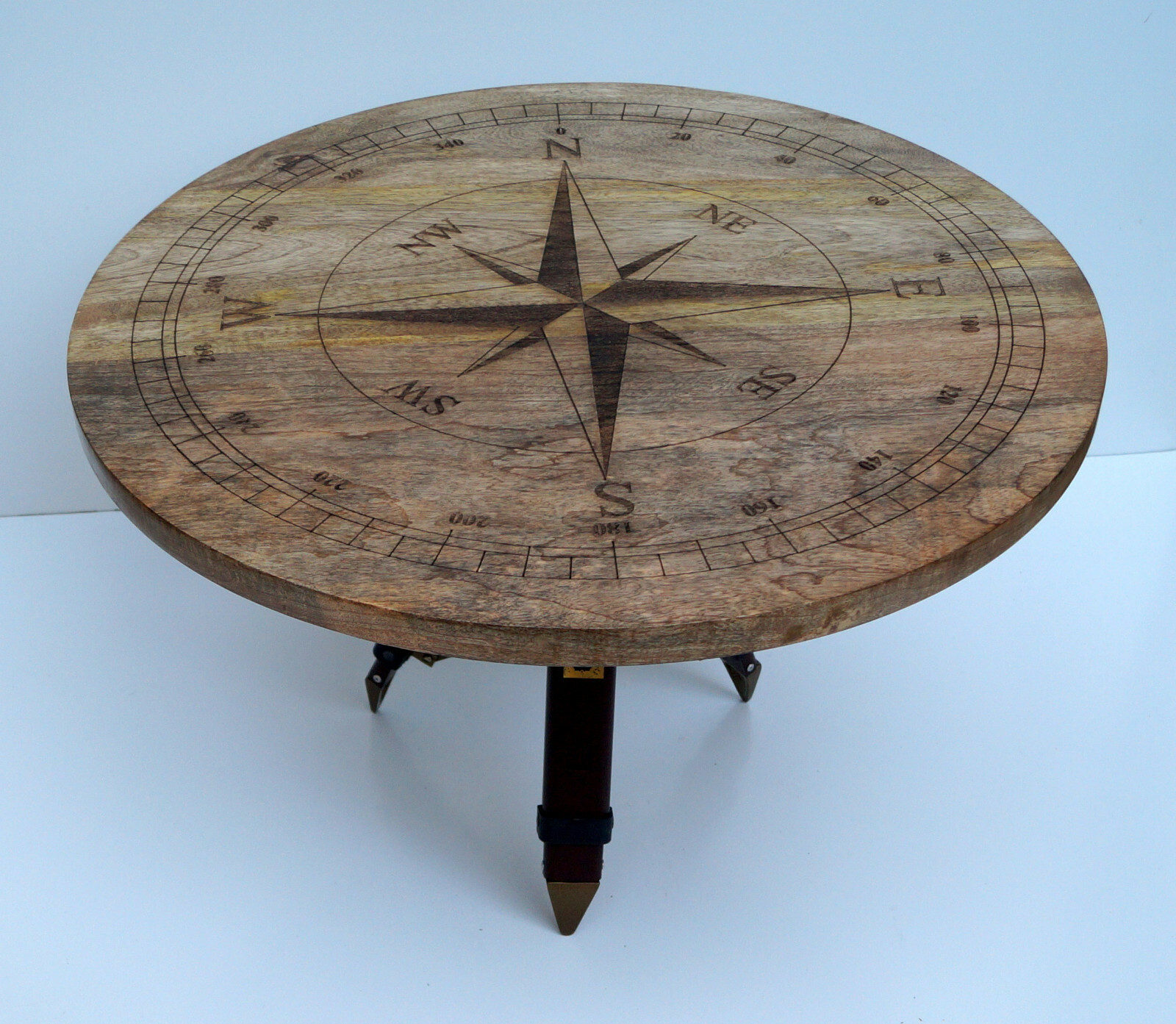 Designer nautical compass style directional wooden coffee table bar & cafe decor