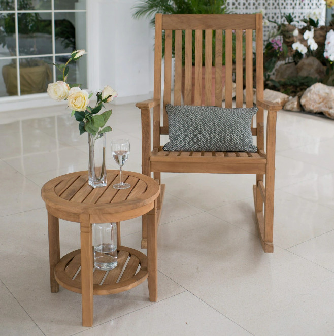 18″ Teak Coffee Table Wood Side End Patio Furniture Out Door Natural Porch Round
