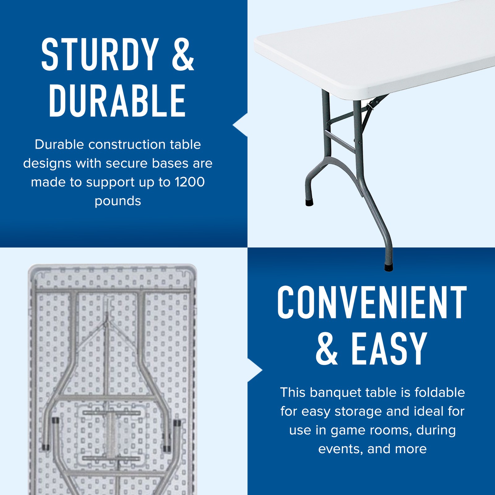 Plastic Development Heavy Duty 6 Foot Straight Banquet Table, White (Open Box)