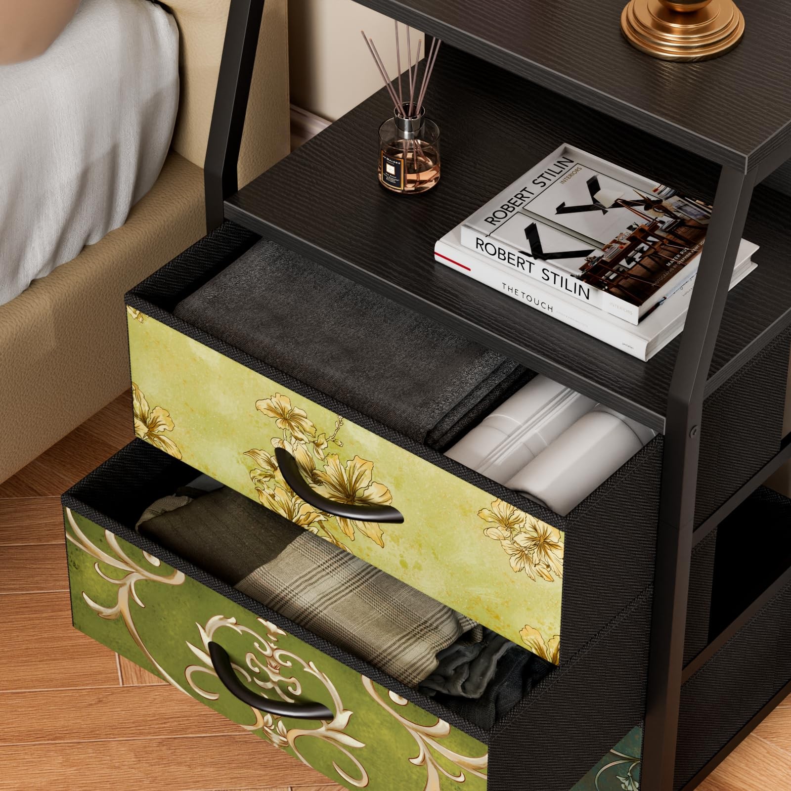 Furnulem Retro Night 11.5″D x 16.1″W x 28.3″H (3 Drawers), Vintage Floral