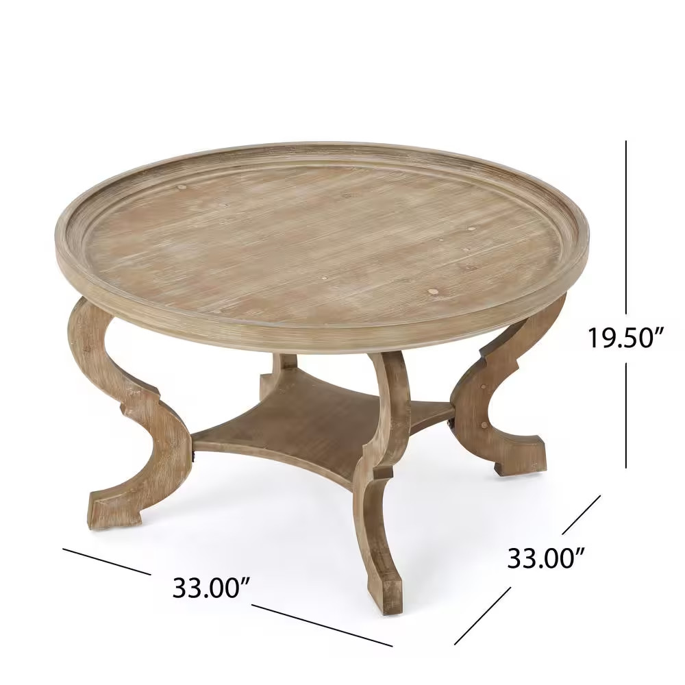 Althea 33 In. Natural Brown Wood round Coffee Table