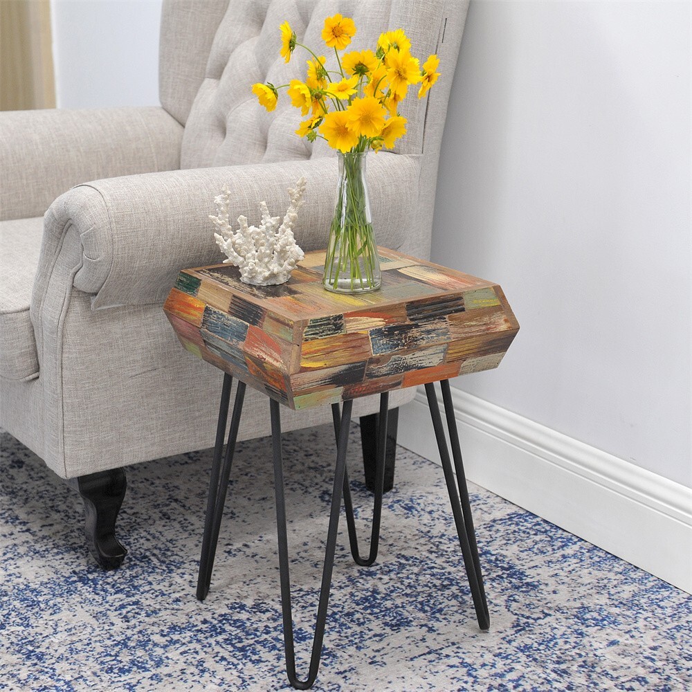 Greenage Side Table Solid Reclaimed Wood Accent Coffee End Table 3D Square
