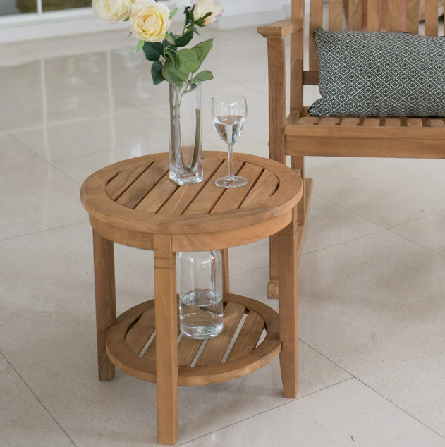 18″ Teak Coffee Table Wood Side End Patio Furniture Out Door Natural Porch Round