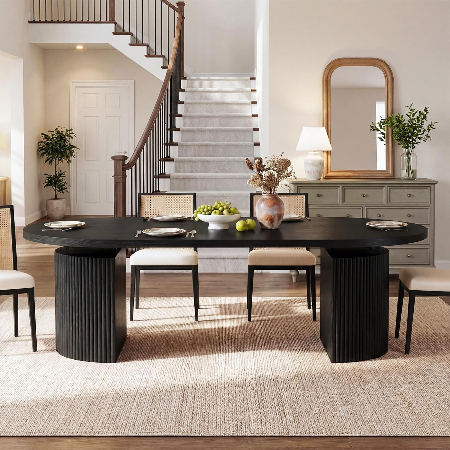 HUAHUU Extendable round Dining Table for 4-8, 39In-77In Long Large Kitchen Table