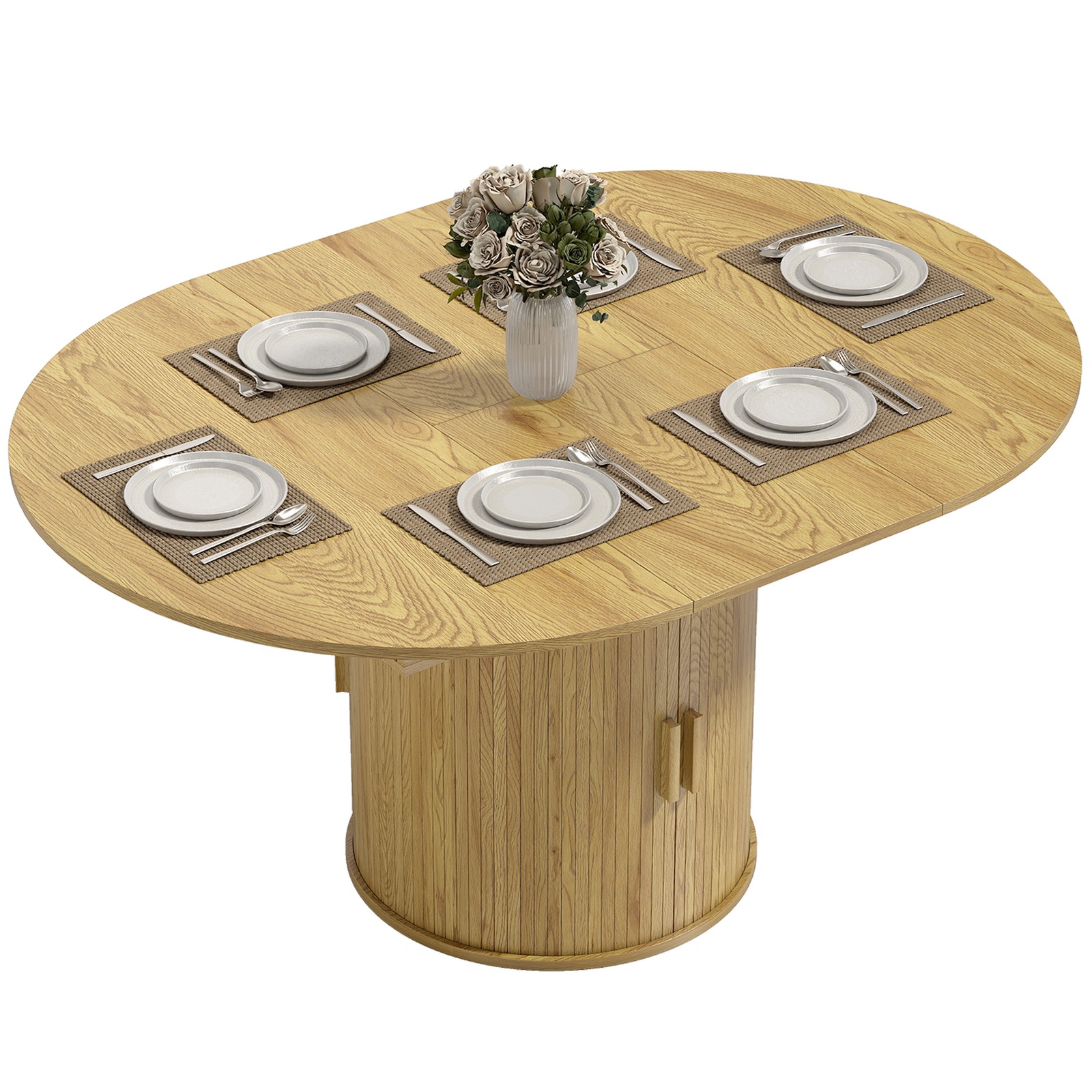 Extendable Dining Table, 60″ Oval Kitchen Table for 6, Natural Wood