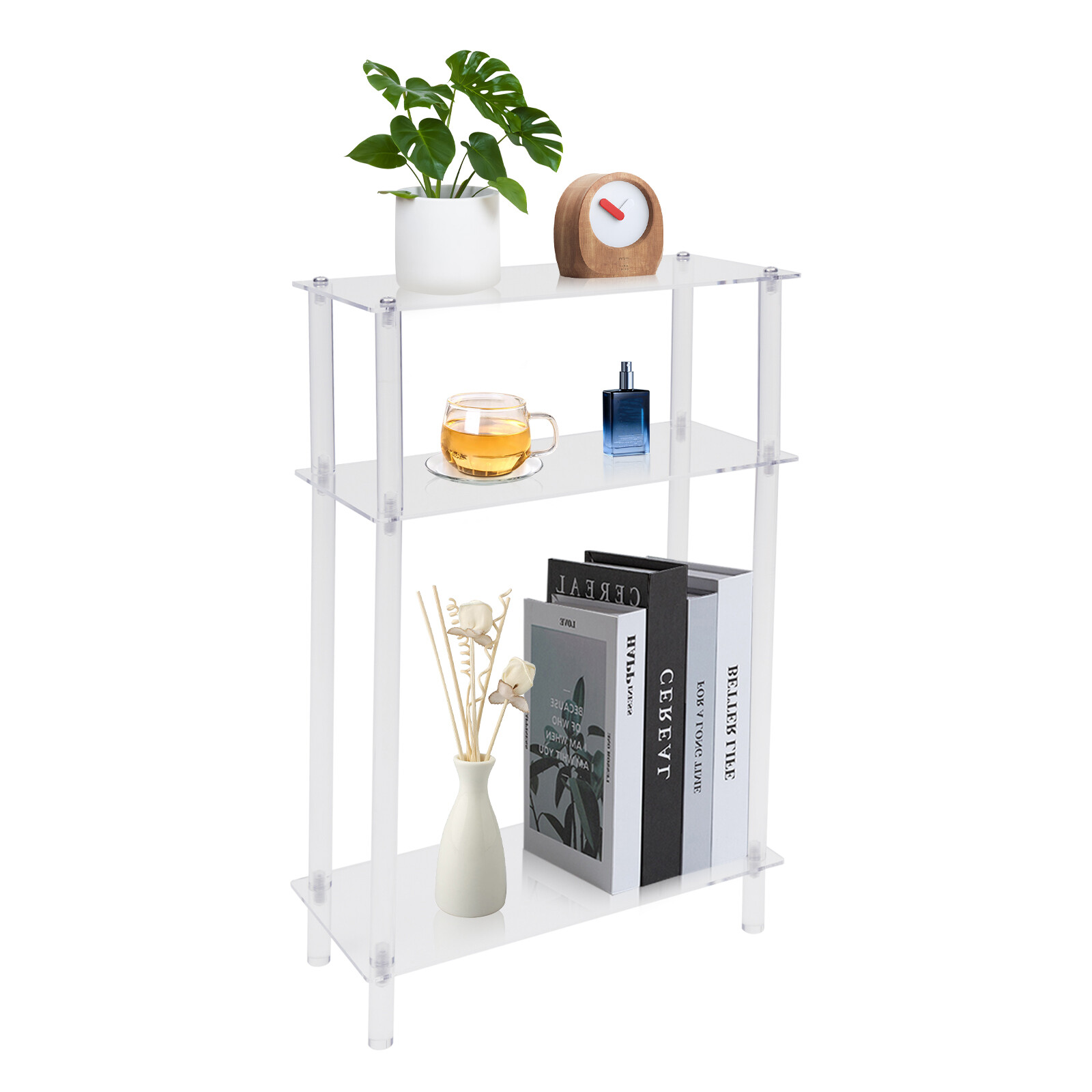 Acrylic Narrow Side Table，7″ Wide Skinny Nightstand/Bedside，Slim Small End Table