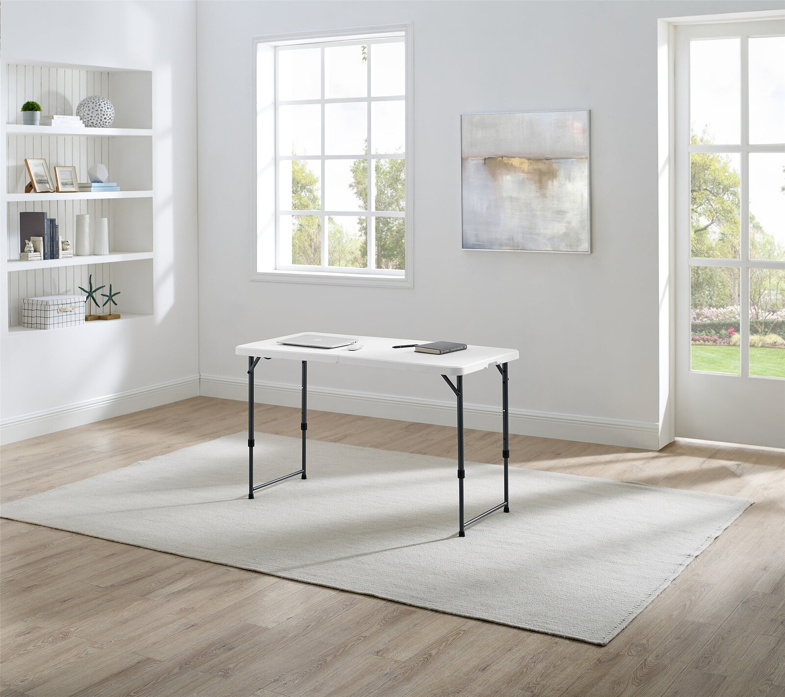 4 Ft Rectangular Folding Table Adjustable Height Durable Indoor Outdoor White US