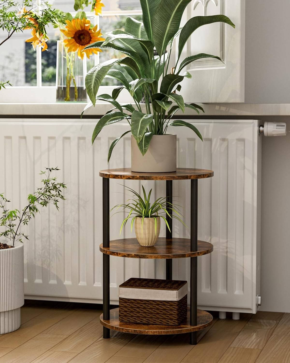 3 Tier Small Round End Table Industrial Vintage Nightstand Side Table Rustic Bro