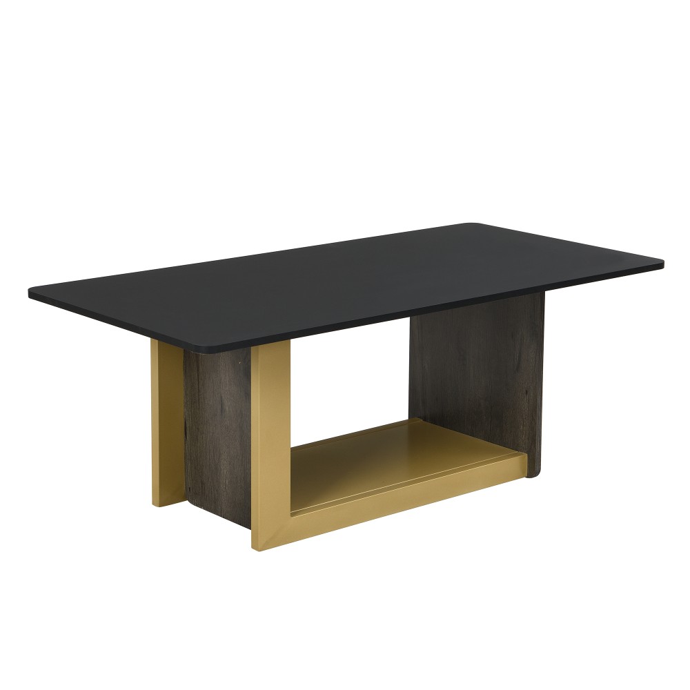 Modern Square Coffee & End Table Set of 2, Black, for Living Room, MDF & Metal