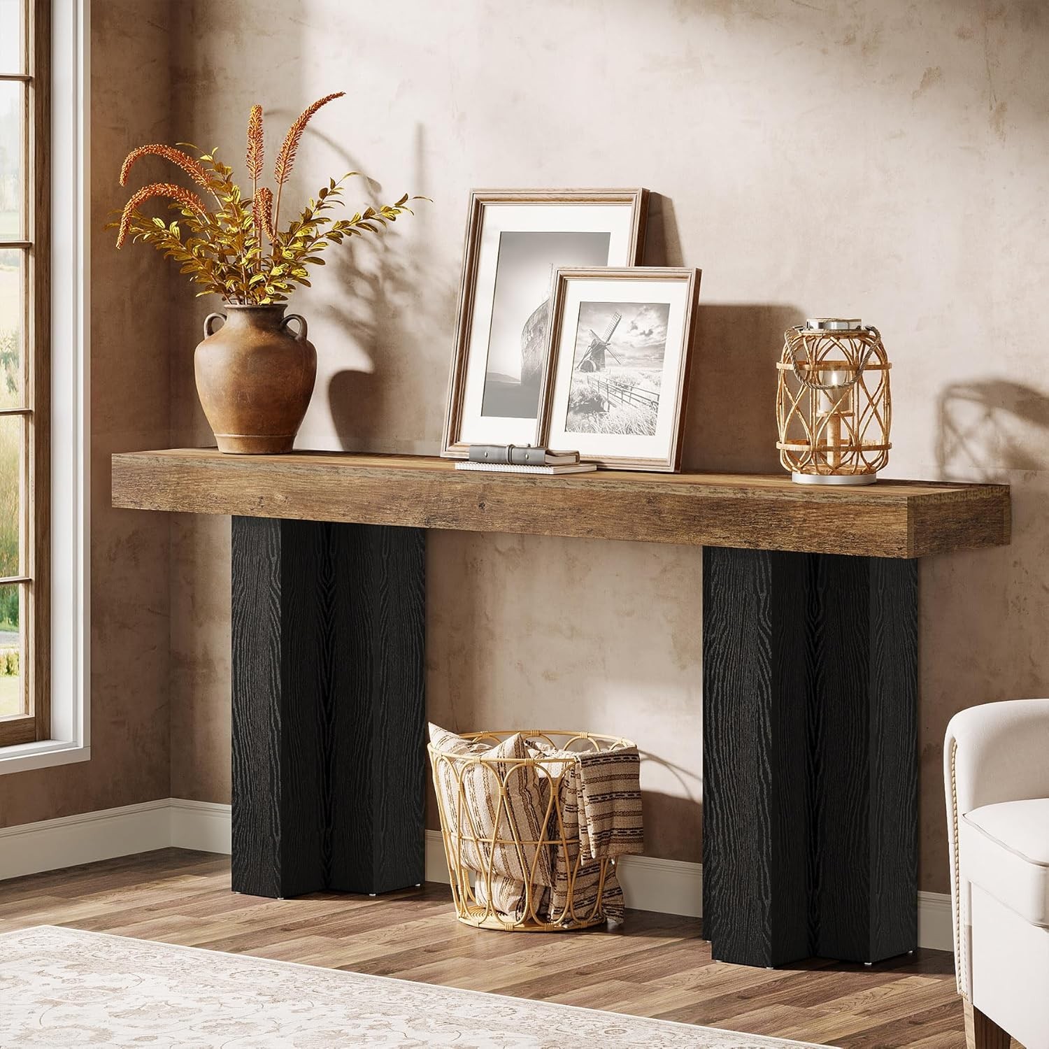 160 cm Console Table for Entryway, Rustic Entrance Sofa Table with Sturdy Legs