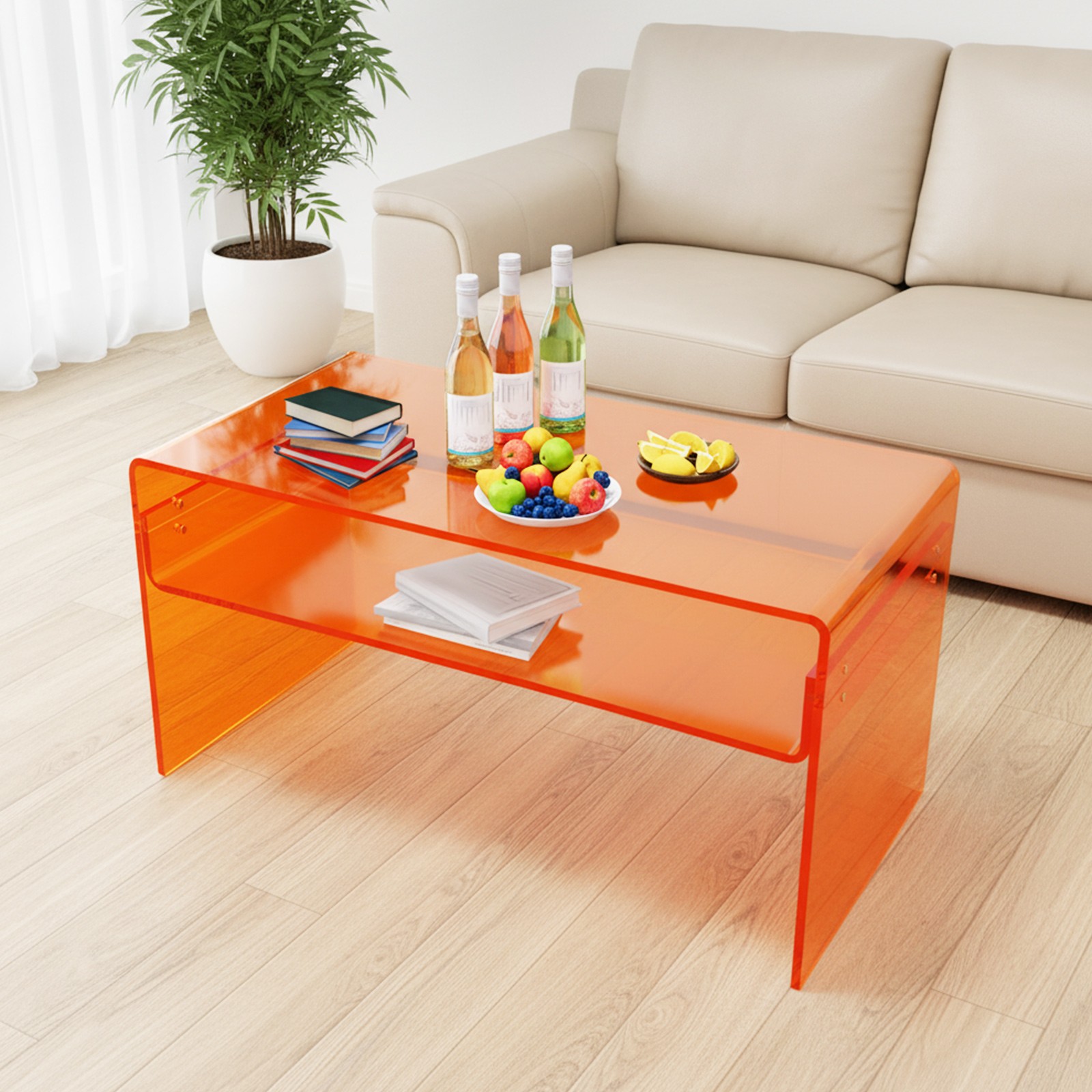 Acrylic Coffee Table 2 Tiers Modern Side Table End Desk Orange 31.5×15.8×15.8in