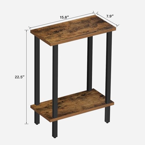 Small Side Table, Narrow End Table, 2-Tier（7.9″D x 15.8″W x 22.5″H） 2 Brown