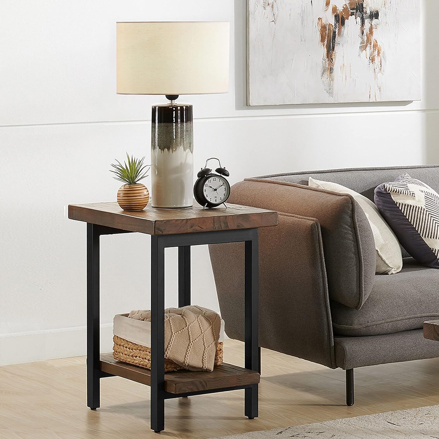 Alaterre Furniture Pomona Metal and Wood End Table, 17 in x 27 x 27 Brown