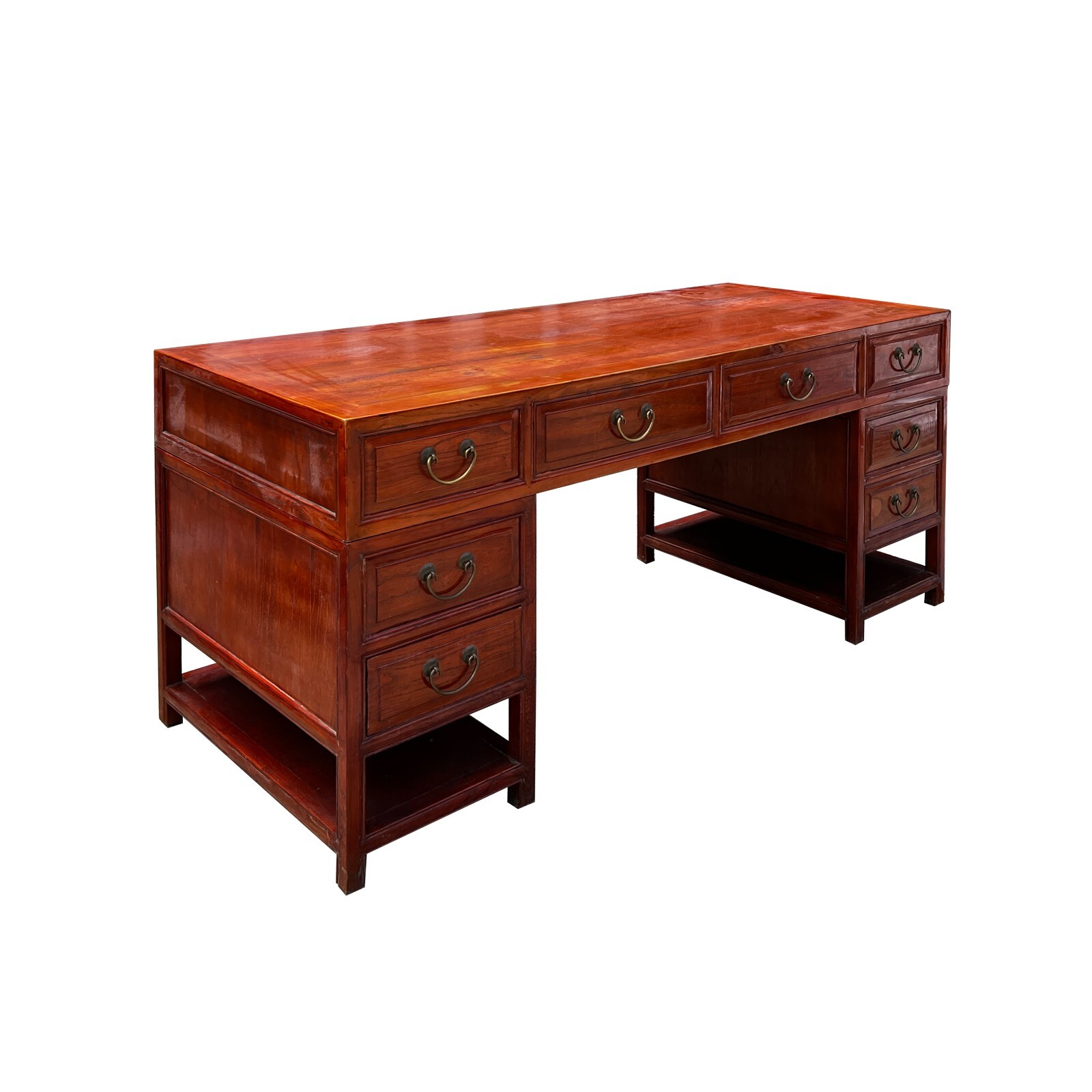 Chinese Brown Drawers Base Top Wood Editor Office Writing Desk Table cs7628
