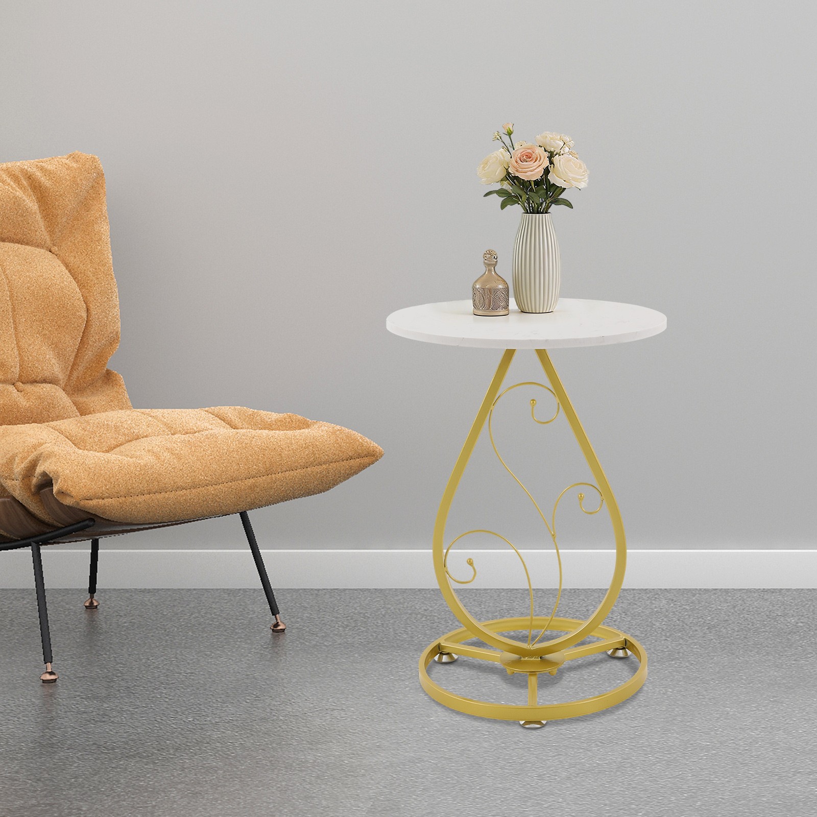 Gold+White Modern Decor Bedside Table, Coffee Table for Living Room 15.7*21.6in