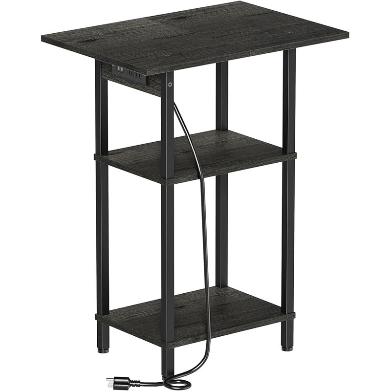 Slim Side Table W/ Charging Station 3-Tier End Table Living Room & Bedroom New