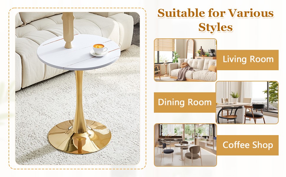 Round Tulip Dining Table 23.6″ White MDF Top Metal Pedestal Base