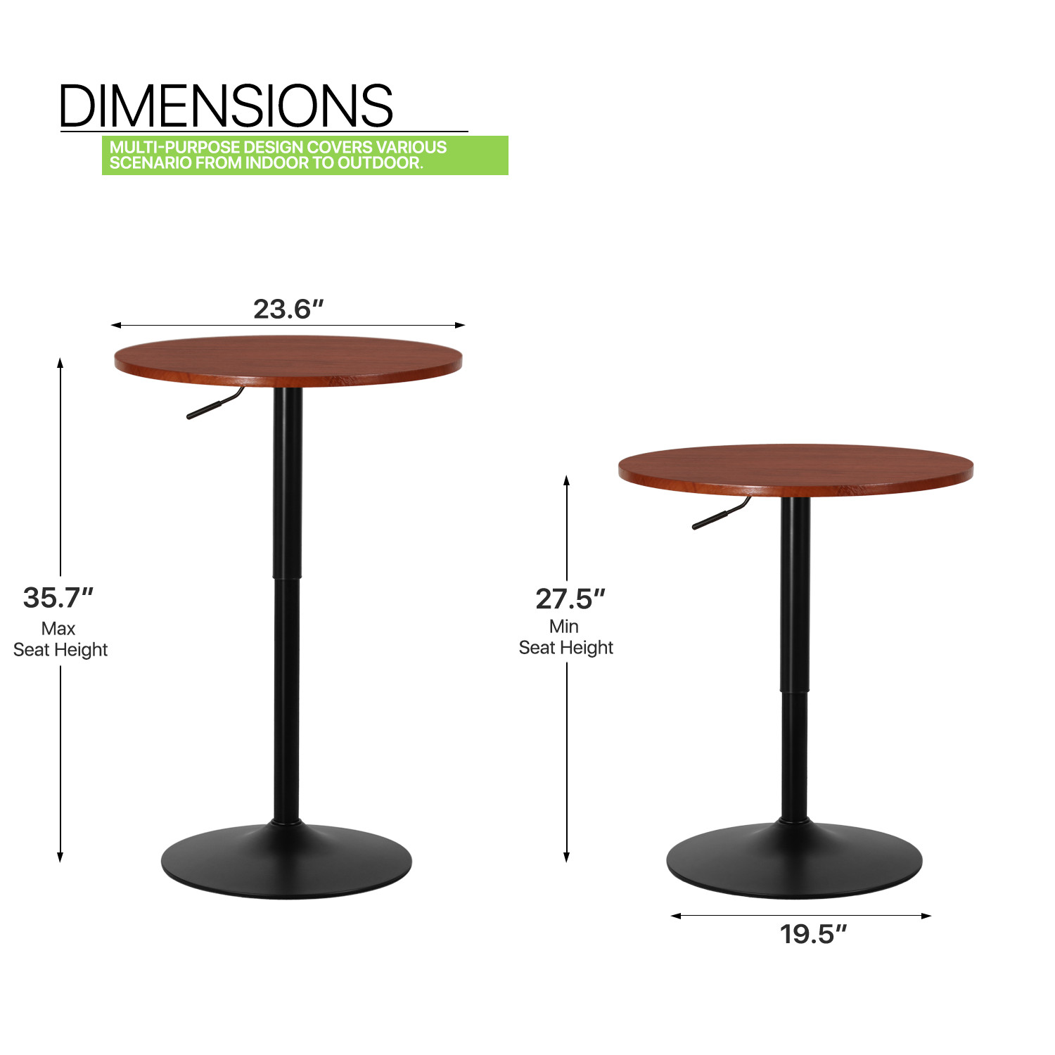 Red Adjustable Height Counter Pub Bar Table Wood Round 360 Swivel Tabletop Home