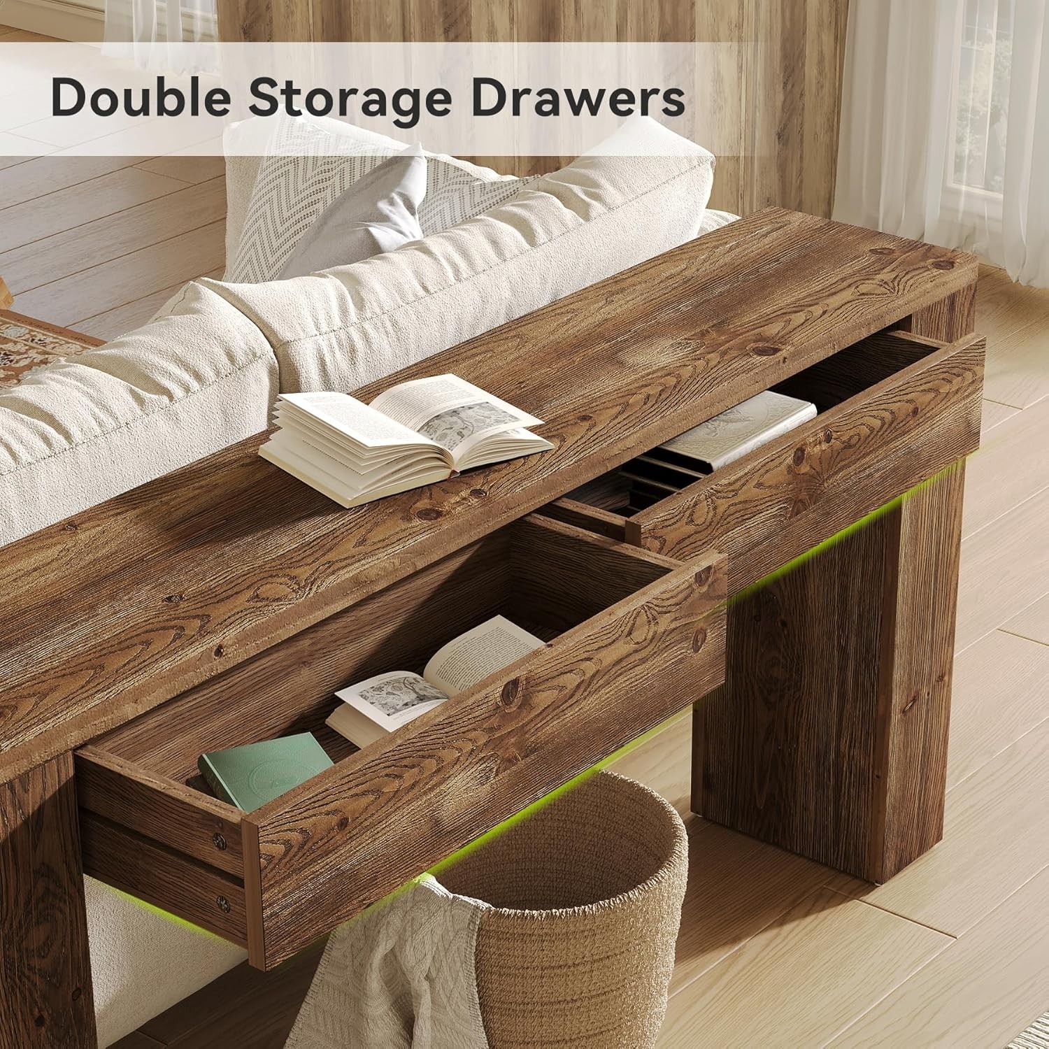 63-Inch Farmhouse Entryway Solid Wood Console Table with 2 Drawers for Hallway