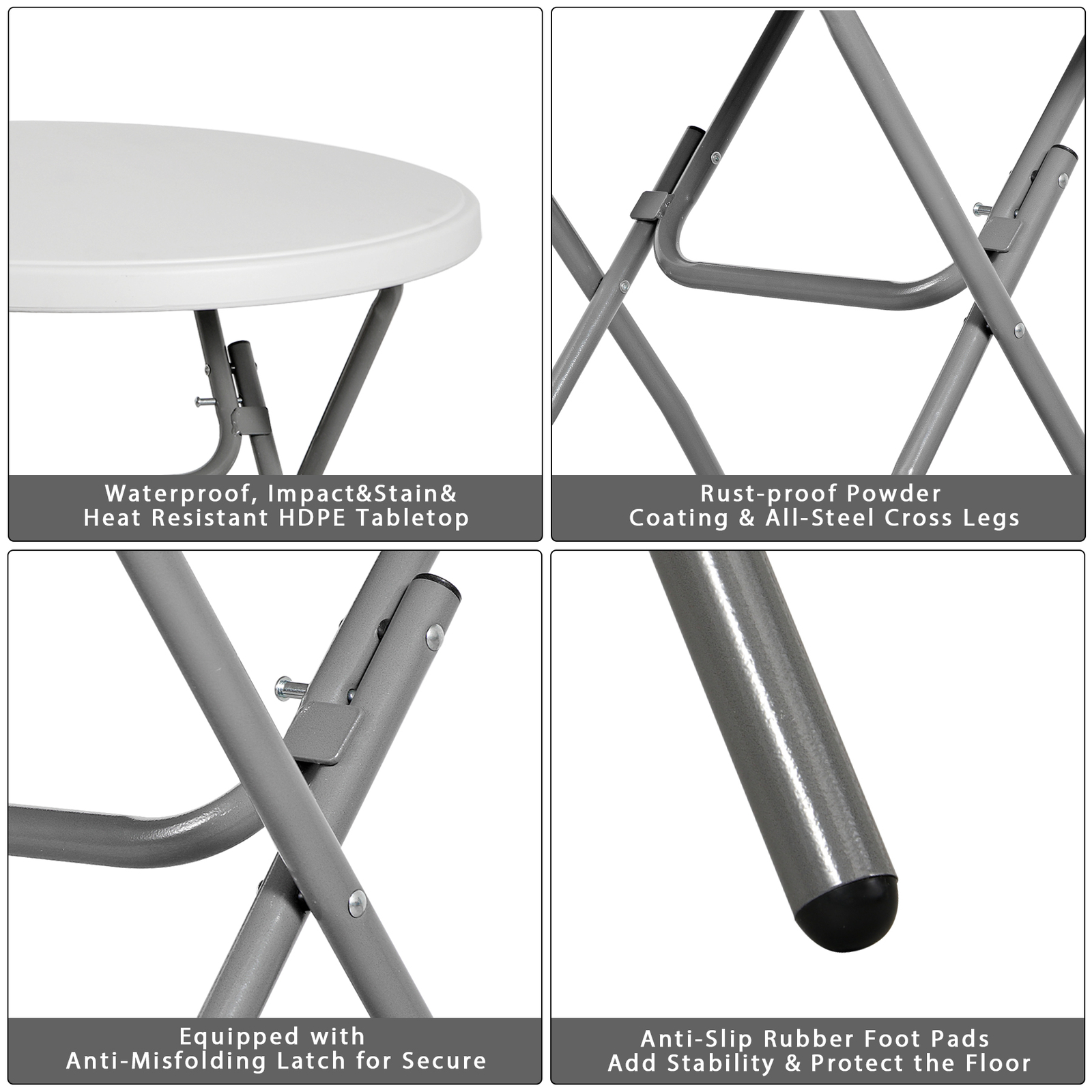 32″ Folding Table Round Plastic Cafe Dining Card Table In/Outdoor Party White