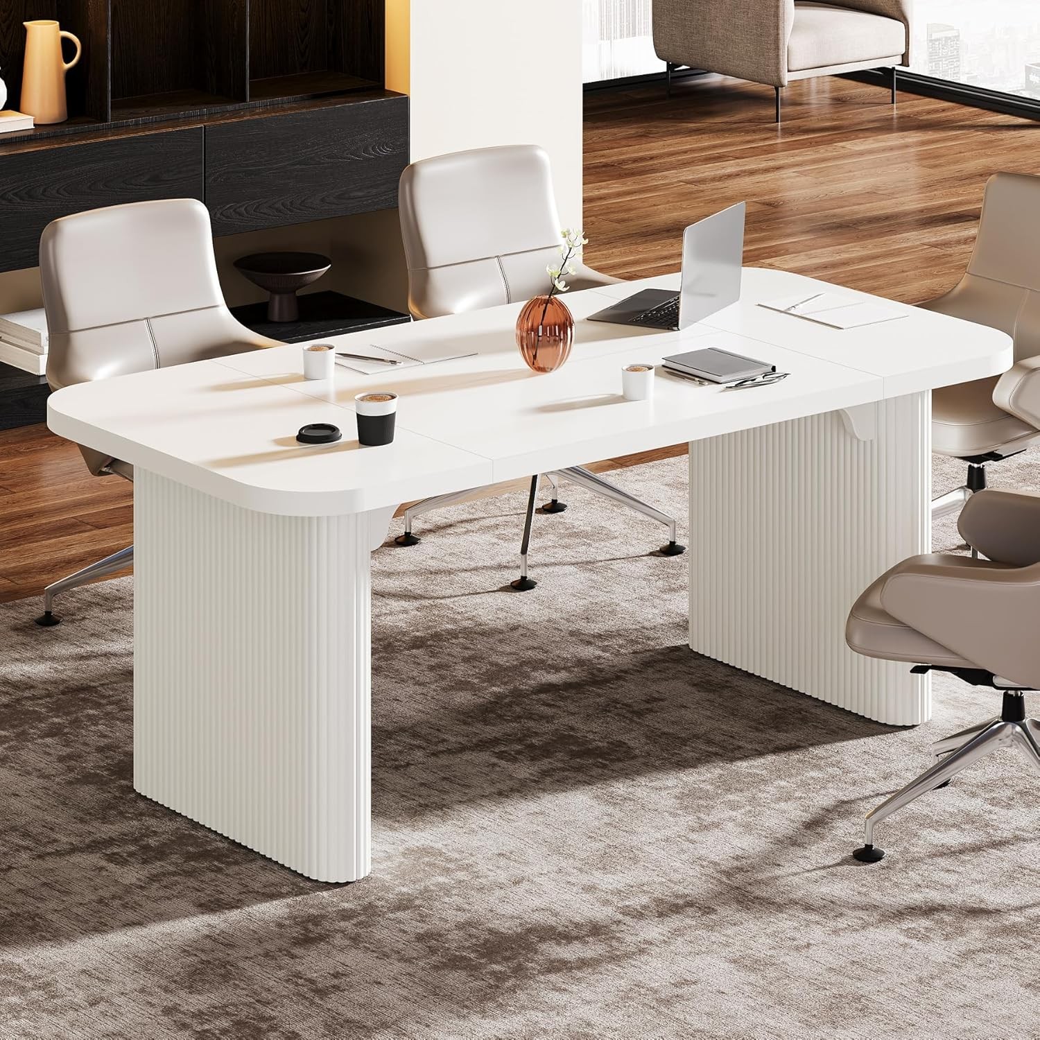 62-Inch Modern Executive Desk, Wood Office Desk, Large Aesthetic Computer Desk