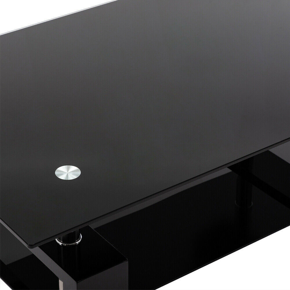 Living Room Coffee Table Glass Tabletop Modern Side Table with Lower Shelf Home