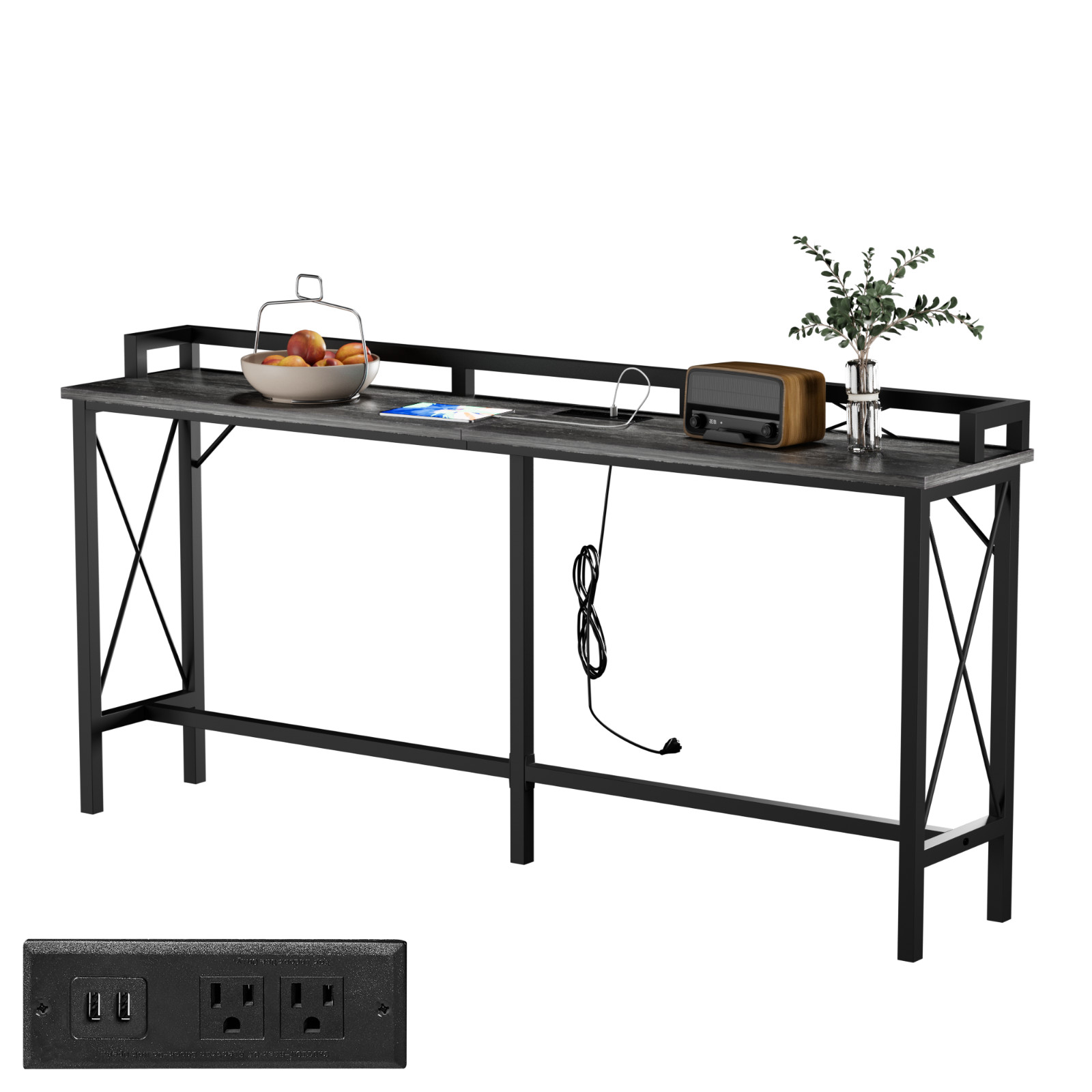 Console Table with Power Outlet 39/55/70″ Long Narrow Sofa Entryway Side Table