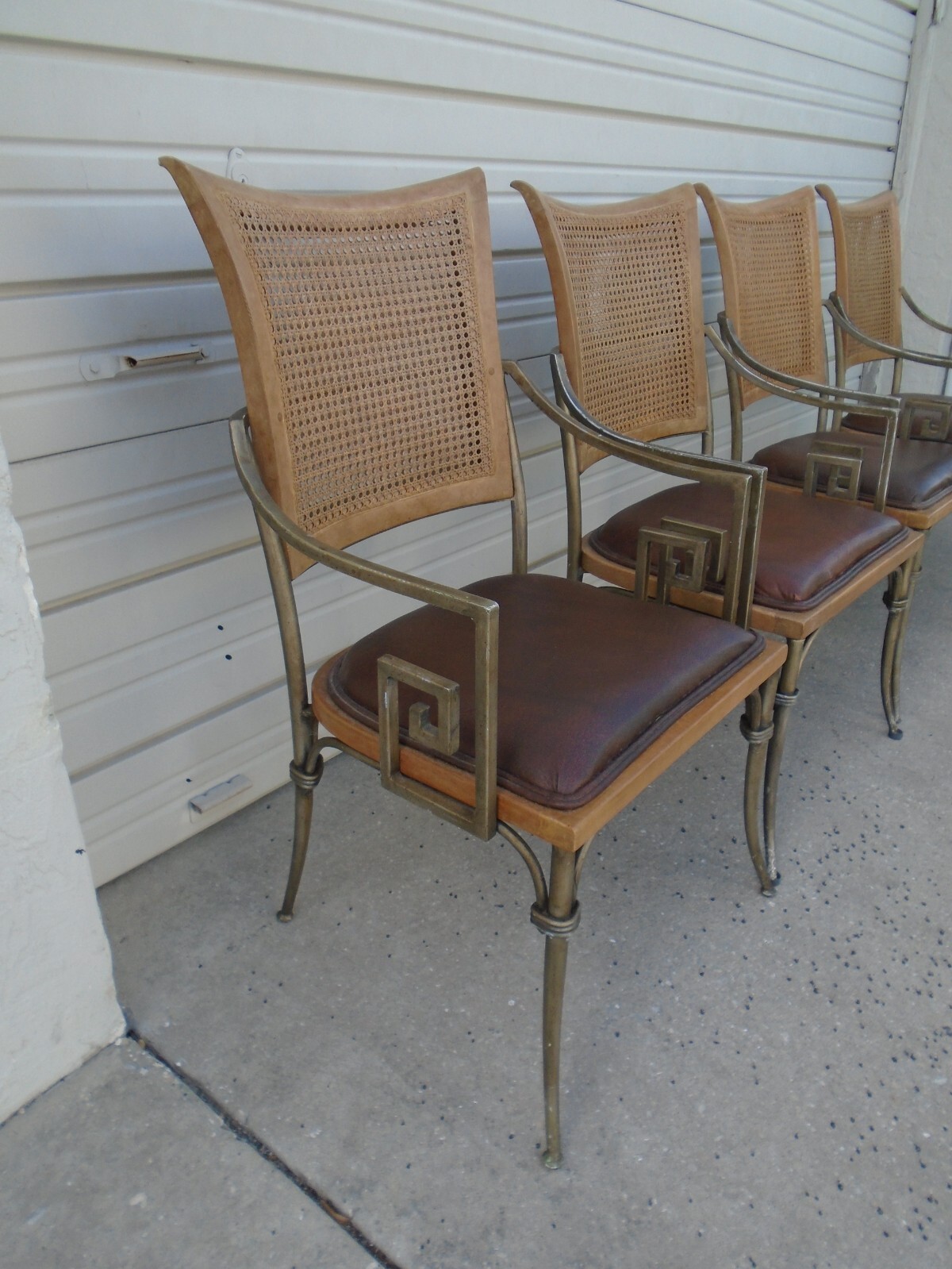 Greek Key Dining Set 4 Chairs + Table Gold Art Deco Chippendale Regency Nouveau