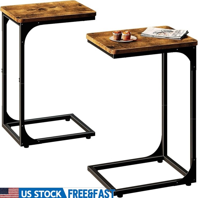 C Shaped Side Tables Set of 2 Living Room Bedroom Couch Tray End Tables New
