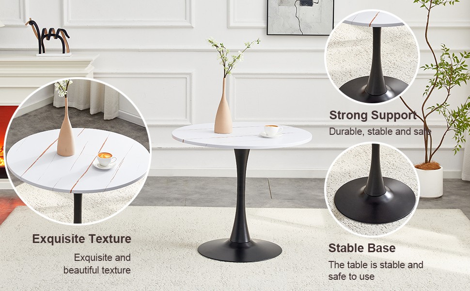 31.5″ Round Tulip Dining Table White MDF Top Metal Pedestal Base