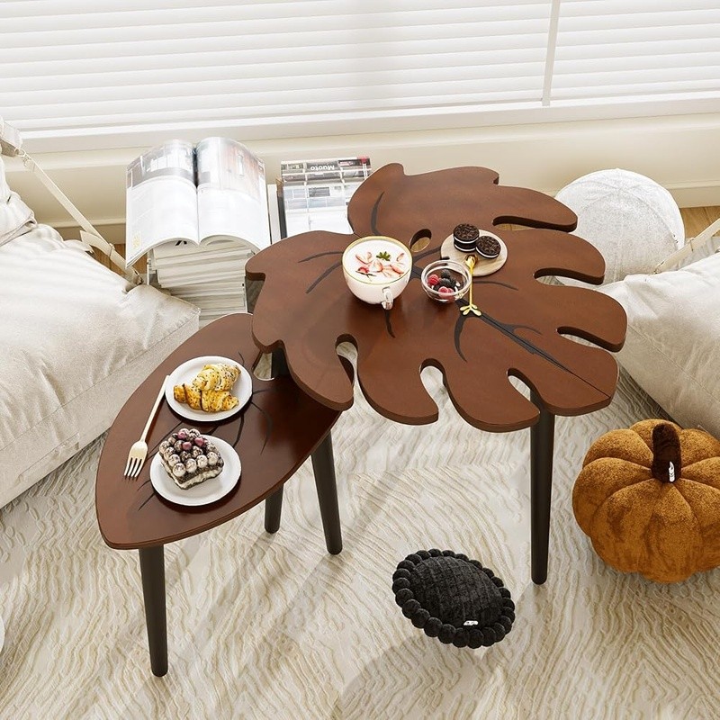 Fun Leaf Design Nesting Coffee Tables Space Saving Lightweight Unique Home Decor