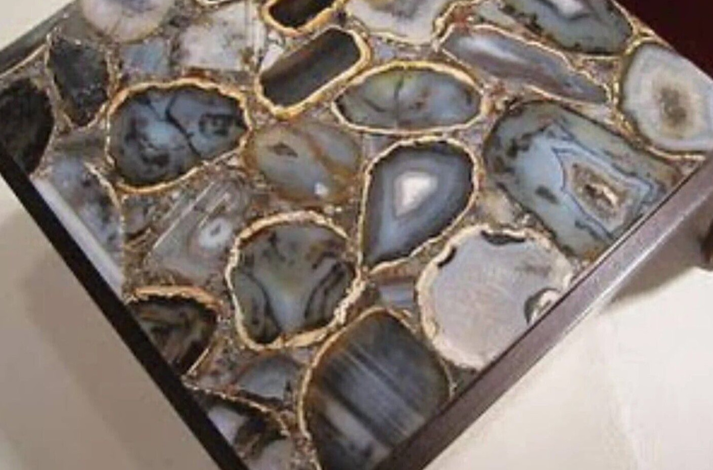 15″ Brown Agate Square Side Tabletop for Living Room Decorative Home Furniture