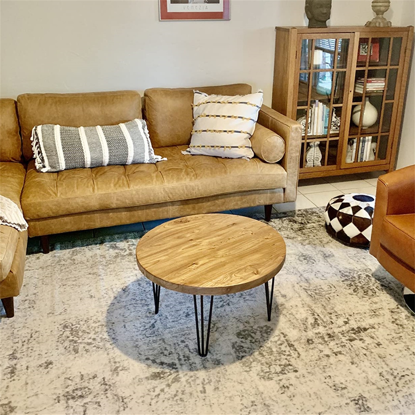 Rustic Round Old Elm Wooden Coffee Table Home Furniture for Living Room Decor