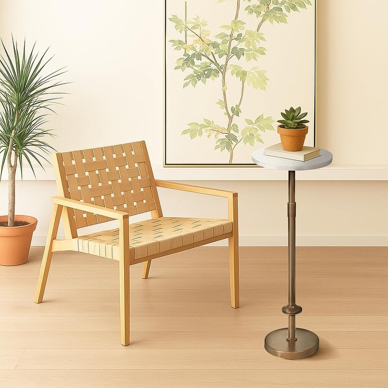 Adjustable Height Black Marble Pedestal Table Drinks Plants Décor Easy Assembly
