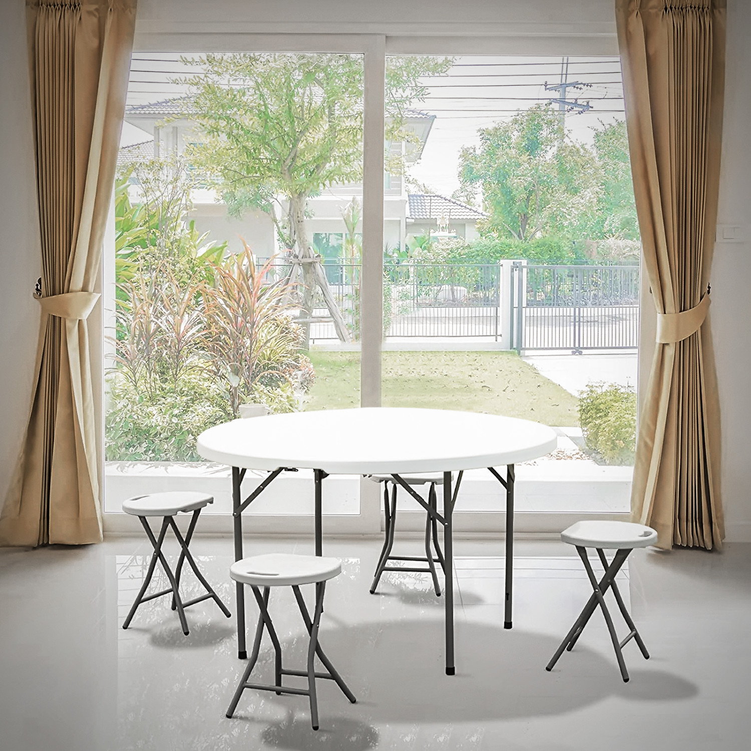10 Pack White[4 FT FOLDING ROUND TABLE]Home Party Gathering Portable Dining Desk